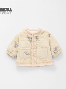 婴悦家秋冬新款女宝宝洋气时尚韩版保暖加厚木耳刺绣外套86768