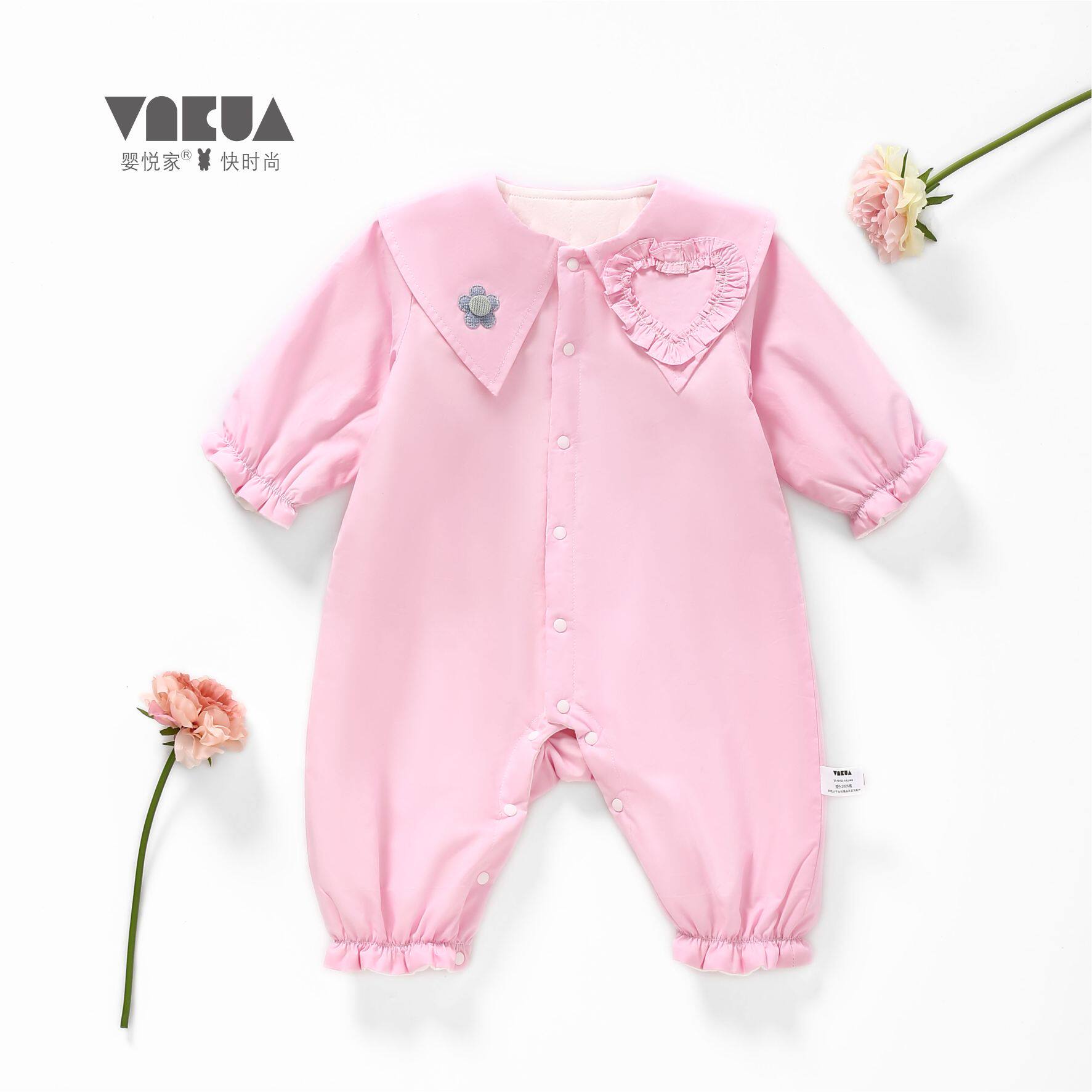 婴儿衣服春秋装新生女宝宝连体衣开胸外出哈衣女童爬服85054