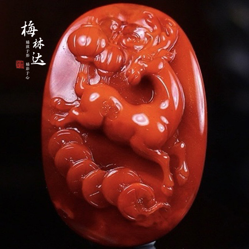 Melinda/梅林达【程荑】天然南红玛瑙吊坠苏工精雕一路有你瑞兽鹿