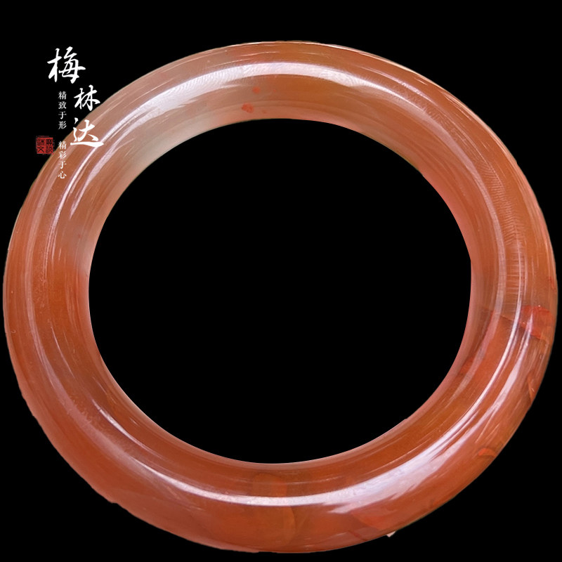 Melinda/梅林达【螭雪】天然南红玛瑙手镯冰飘俏色玉石54圈口玉镯
