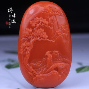 Melinda/梅林达【即怀】天然南红玛瑙吊坠苏工精雕山水牌玉石挂件