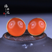 彼端 Melinda 梅林达 天然南红玛瑙耳钉保山冰红蛋面耳饰18K金