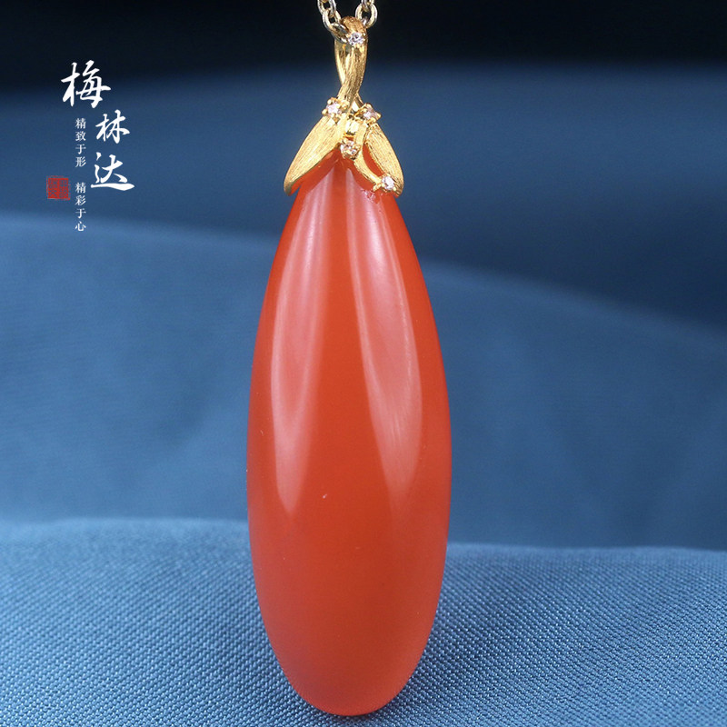 Melinda/梅林达【北柔】天然南红玛瑙吊坠18K金镶嵌水滴玉石挂件