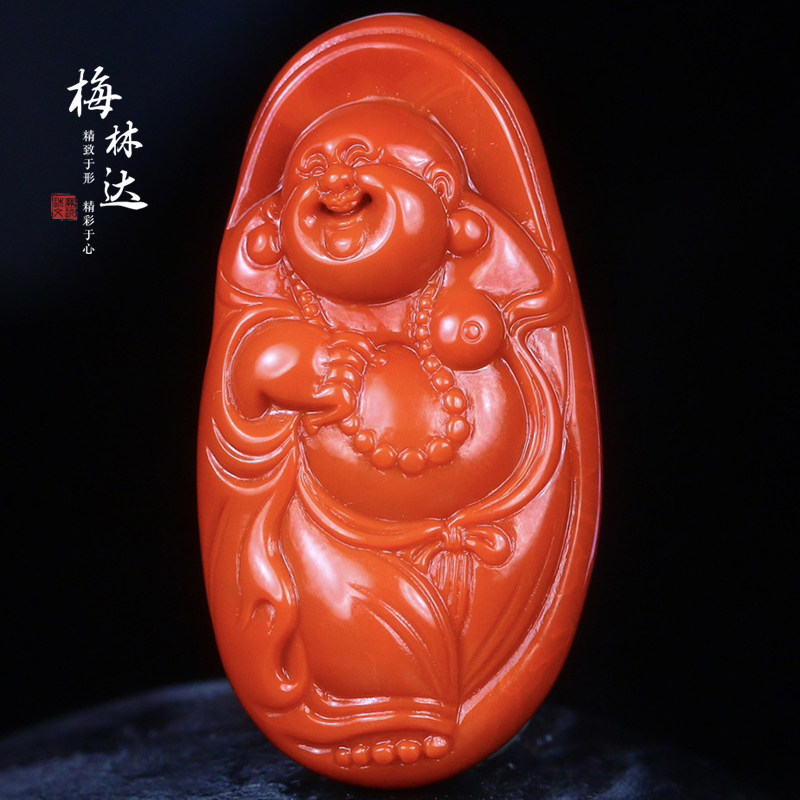 Melinda/梅林达【鸿旭】天然南红玛瑙吊坠苏工精雕弥勒佛笑口常开