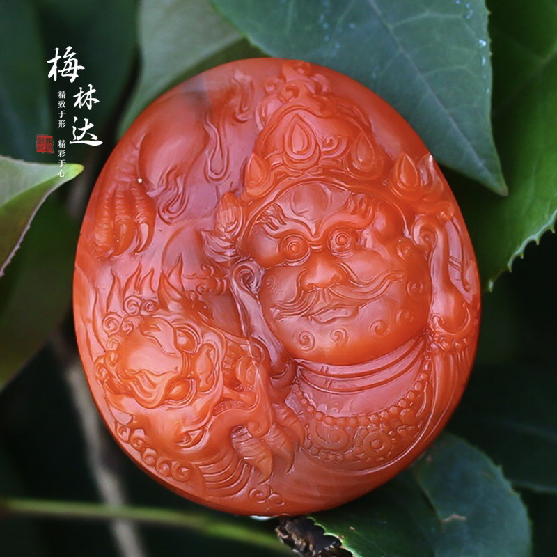 Melinda/梅林达【扎叙】天然南红玛瑙吊坠苏工精雕黄财神玉石挂件