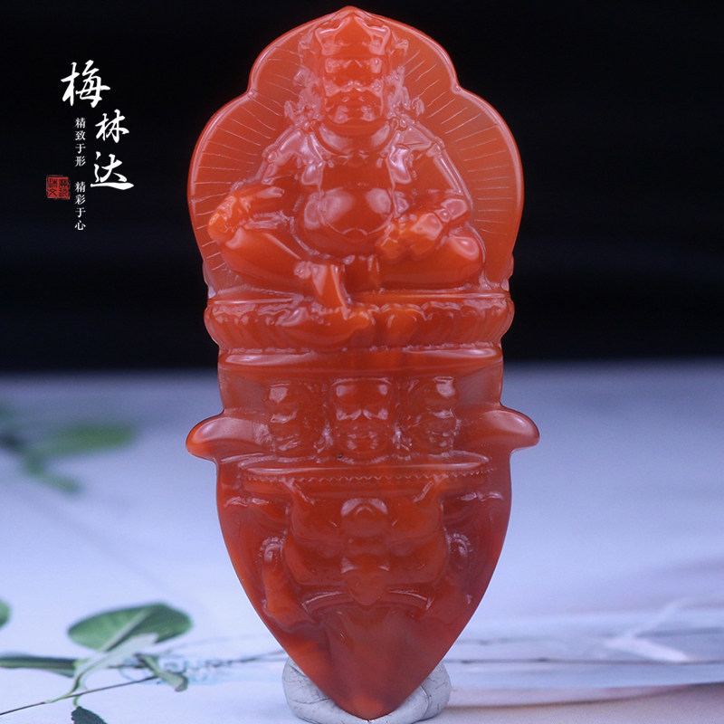 Melinda/梅林达【明玖】天然南红玛瑙吊坠苏工精雕黄彩绳金刚杵男