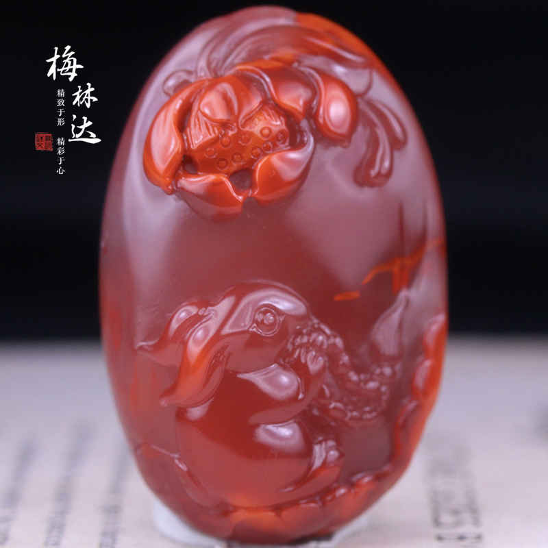 Melinda/梅林达【月窈】天然南红玛瑙吊坠苏工精雕前程似锦生肖兔