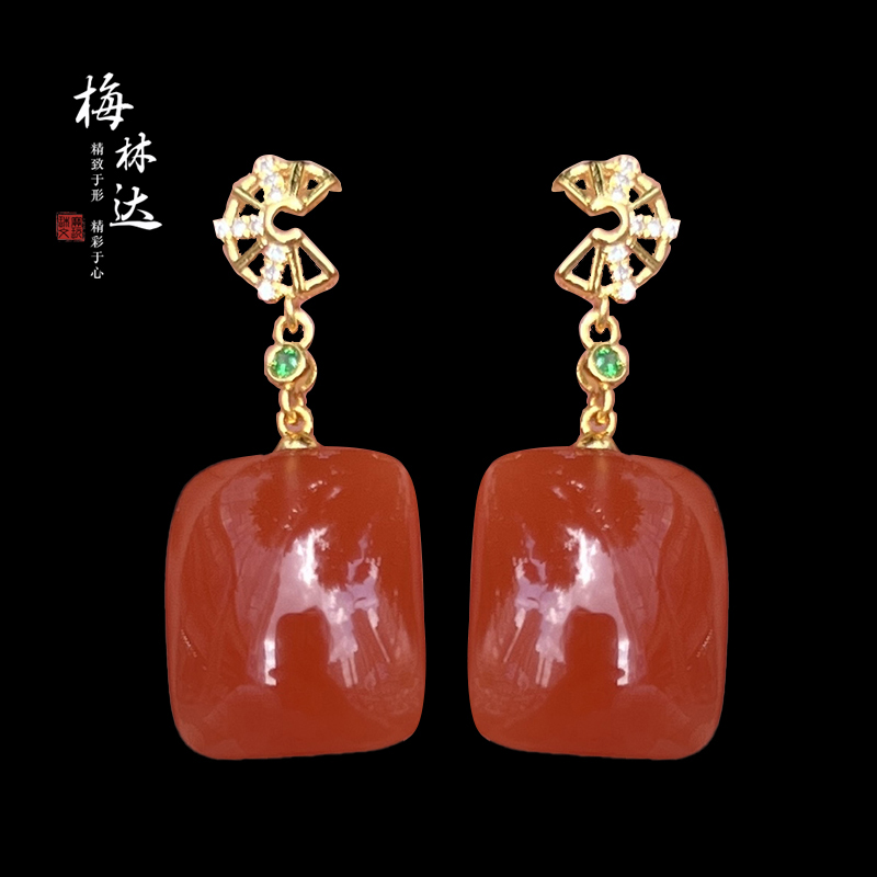 梅林达旗舰店天然南红玛瑙耳环
