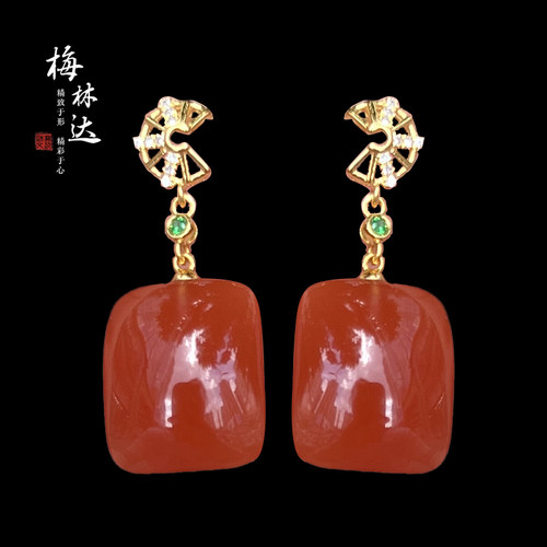 梅林达旗舰店天然南红玛瑙耳环