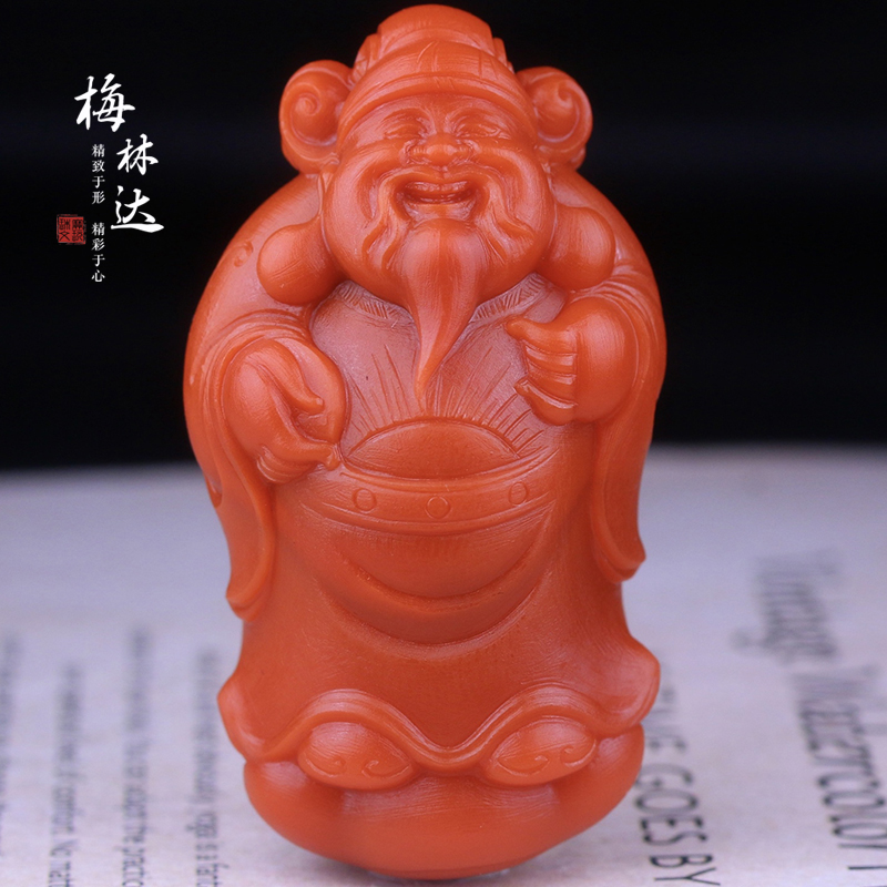 Melinda/梅林达【逸悠】天然南红玛瑙吊坠苏工精雕财神爷玉石挂件