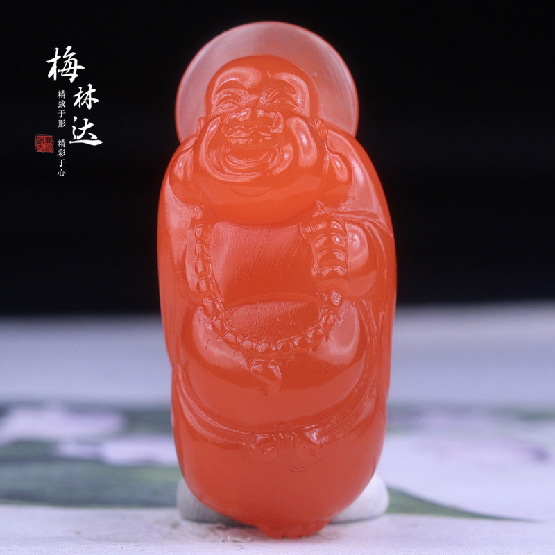 Melinda/梅林达【言莞】天然南红玛瑙吊坠苏工精雕弥勒佛玉石挂件
