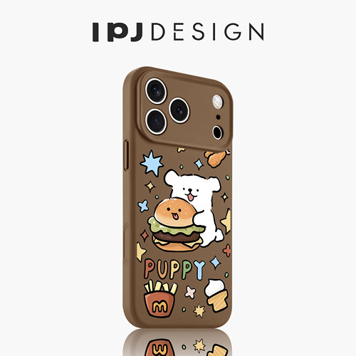IPJ卡通汉堡小狗液态手机壳17适用于iphone16promax苹果15PRO手机壳13卡通14套12硅胶防摔
