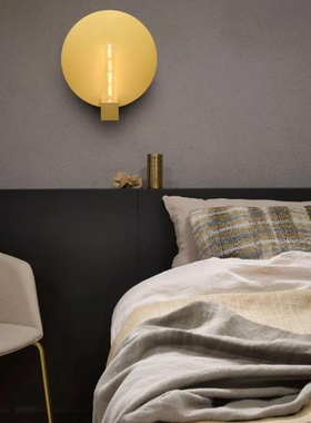 原创设计师时尚黄色圆形发光壁灯客厅背景墙别墅走廊展厅样板房灯