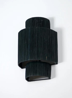 简约个性时尚黑色拉菲草创意家用客厅卧室背景墙壁灯样板房展厅灯