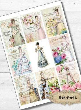 CA164复古美女文艺书签明信片维多利亚手账纸贴Junk journal