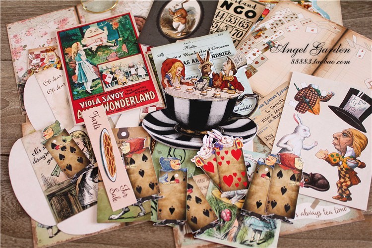 TJ14-1 爱丽丝梦游仙境   复古A6手账本  素材包  Junk journal,节庆用品/礼品,文化创意明信片,淘宝优惠券,粉丝福利购,淘宝优惠卷