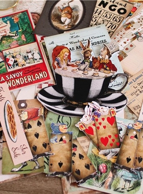 TJ14-1 爱丽丝梦游仙境   复古A6手账本  素材包  Junk journal