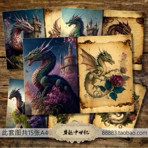 TJ471魔幻龙族 城堡 复古童话A5手账纸本 素材包Junk journal