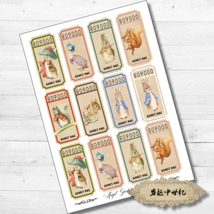 journal 穿越中世纪Junk TZ40彼得兔票 复古文艺维多利亚手账贴纸