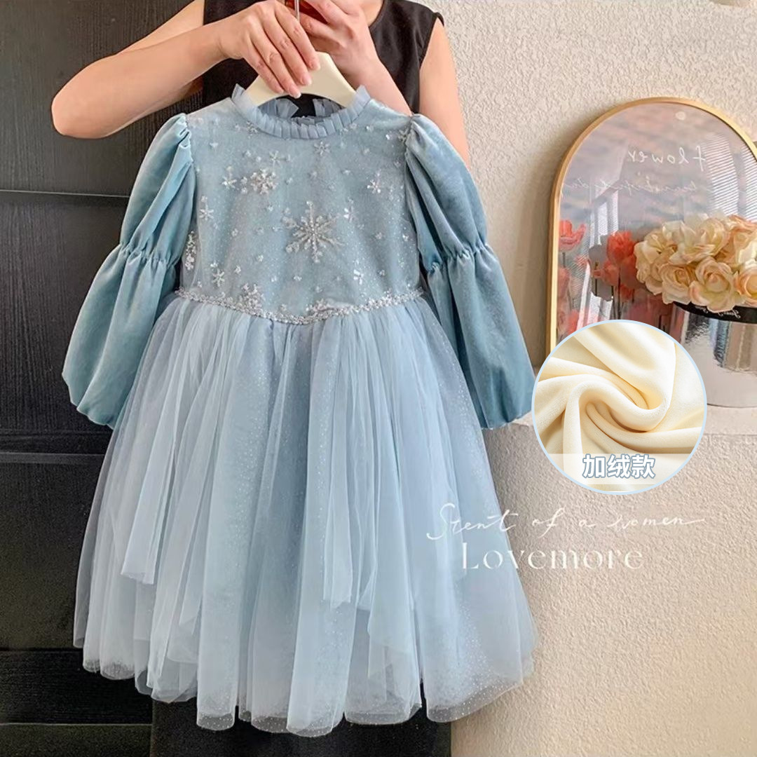 蓬蓬网纱重工冰雪连衣裙