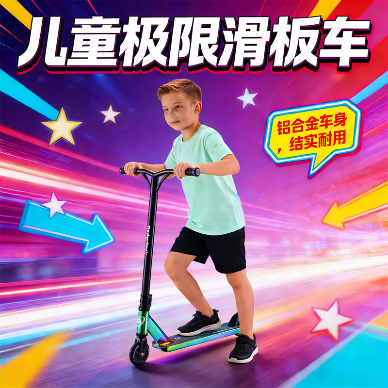 儿童极限特技滑板车6-12岁 大童成人代步 铝合金炫彩车身结实耐用