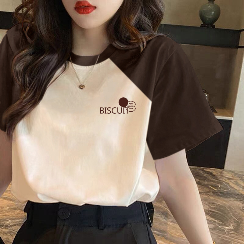棕色插肩撞色拼接韩版短袖t恤女2025年夏季新款上衣小众设计感潮