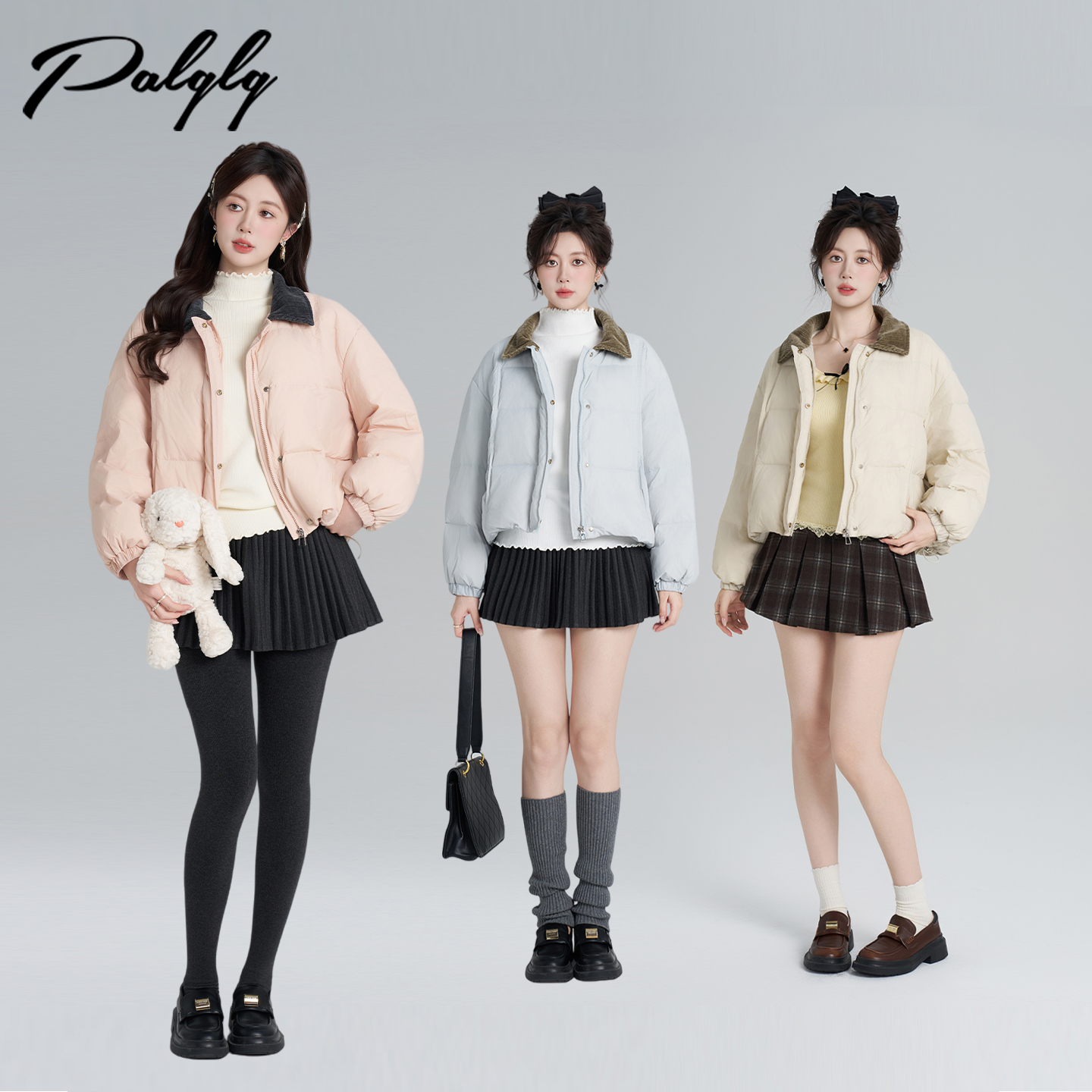 粉色短款白鸭绒羽绒服女小个子冬