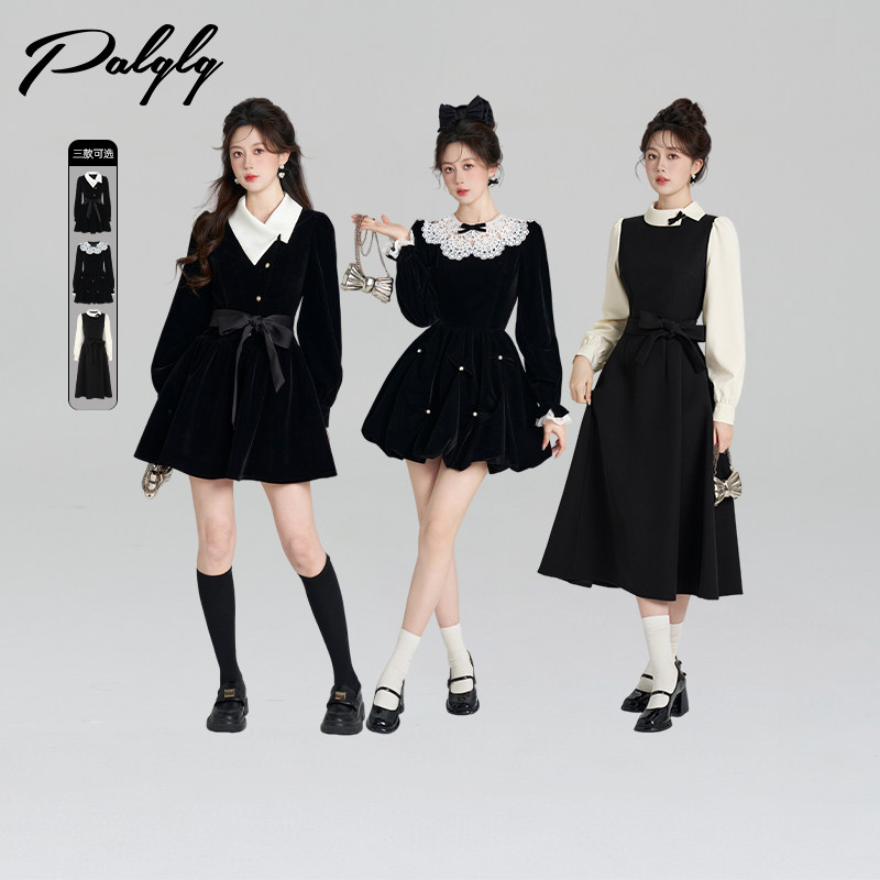 palglg黑色连衣裙花苞裙长裙