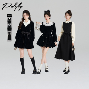 palglg黑色连衣裙花苞裙长裙