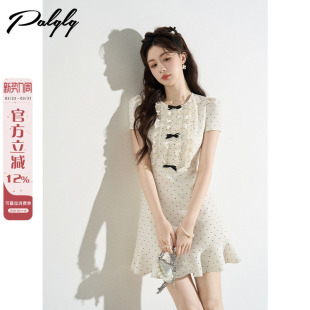 法式 小个子甜美初恋miu系小洋裙短裙 木耳边圆领波点连衣裙女夏季