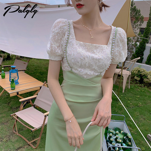 法式气质短款绿色薄款吊带女装