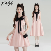 小香风粉色蝴蝶结挂脖连衣裙女夏季 收腰千金风荷叶边a字裙子 法式