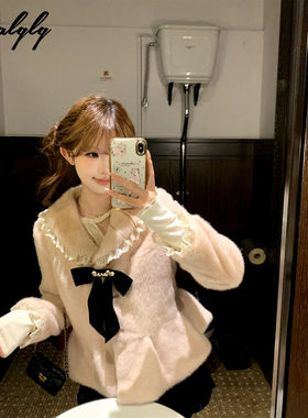 富家千金风粉色毛绒绒短外套女
