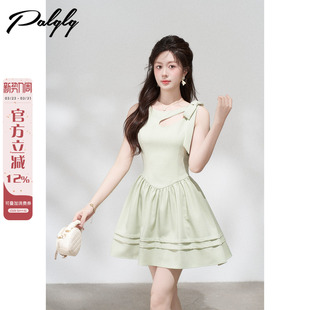 富家千金风绿色无袖 高级感蓬蓬裙 背心连衣裙女夏季