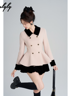富家千金风粉色短款毛呢外套女冬季高级感甜美小个子收腰法式大衣