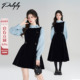Palglg高级感黑色丝绒赫本连衣裙女冬季 假两件miu系千金风收腰裙