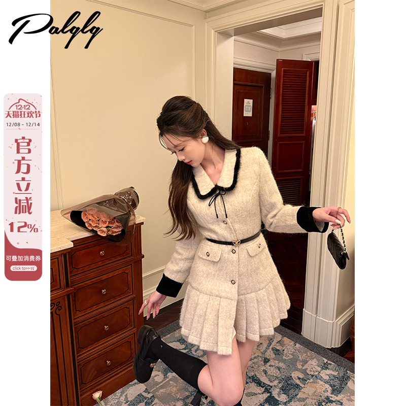 小香风娃娃领加厚毛呢外套女