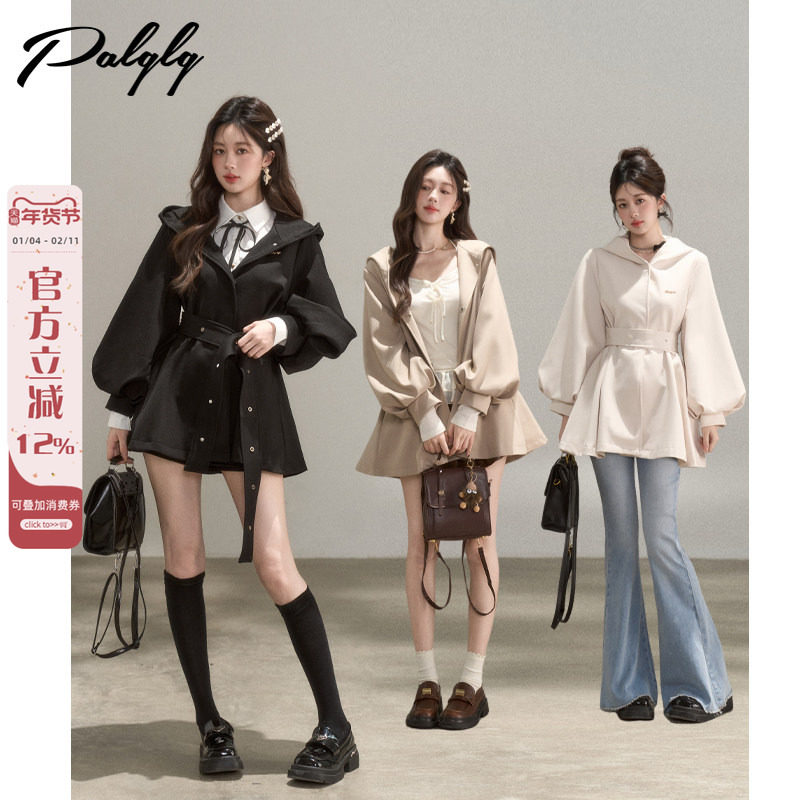 慵懒风黑色连帽休闲宽松风衣外套女秋冬季2025新款设计感气质大衣,女装/女士精品,风衣,淘宝优惠券,粉丝福利购,淘宝优惠卷