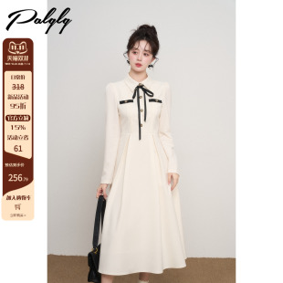 设计感小众杏色翻领长袖 高级感气质打底长裙 连衣裙女秋冬2025新款