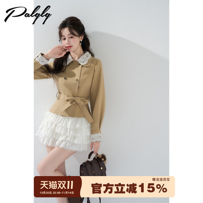 卡其色英伦风短款风衣外套女