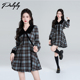 法式 学院风复古内搭收腰a字裙 娃娃领蓝色格子绝美连衣裙女秋冬季