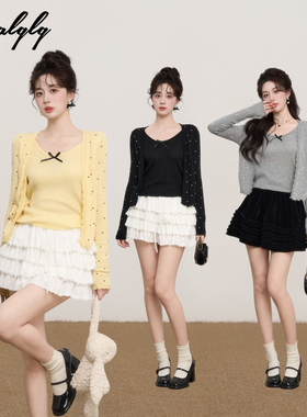 设计感小众波点针织开衫上衣假两件女秋冬季法式气质修身显瘦上衣