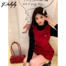 裙 圣诞穿搭千金风娃娃裙套装 Palglg法式 红色呢子背心连衣裙女冬季