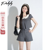 miu系灰色法式 套装 上衣短裤 两件套女夏高级感富家千金风甜美时尚