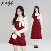 裙 高级感新年战袍千金套装 Palglg甜美风红色背心连衣裙女冬季 新款