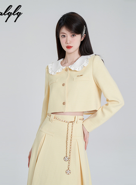 黄色小香风外套半身裙两件套装女秋季2023新款气质茶系穿搭一整套