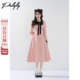 连衣裙女春秋季 法式 富家千金风粉色长袖 设计感小众收腰甜美拼接裙