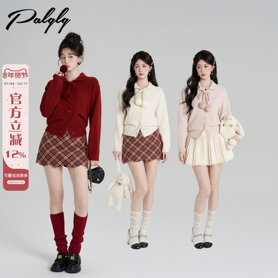 娃娃领红色开衫毛衣外套女冬季