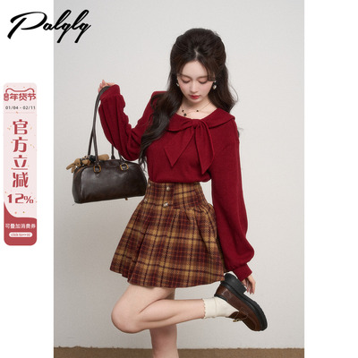 小众圆领红色套头毛衣女外穿秋冬