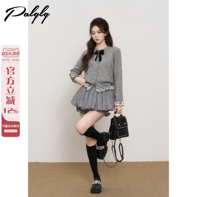 法式miu系灰色开衫毛衣外套女
